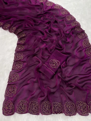 NEW ARRIVAL SPACE SILK CUTDANA HANDWORK BUTTA WORK WITH CUTDANA BORDER WORK SAREE WITH UNSTITCHED BLOUSE WINE