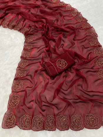 NEW ARRIVAL SPACE SILK CUTDANA HANDWORK BUTTA WORK WITH CUTDANA BORDER WORK SAREE WITH UNSTITCHED BLOUSE MAROON