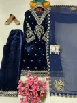NEW ARRIVAL VELEVET SEQUENCE & ZARI EMBROIDERY WORK TOP BOTTOM WITH DUPATTA FESTIVE WEAR WHOLESALE PRICE ETHNIC GARMENT (7)