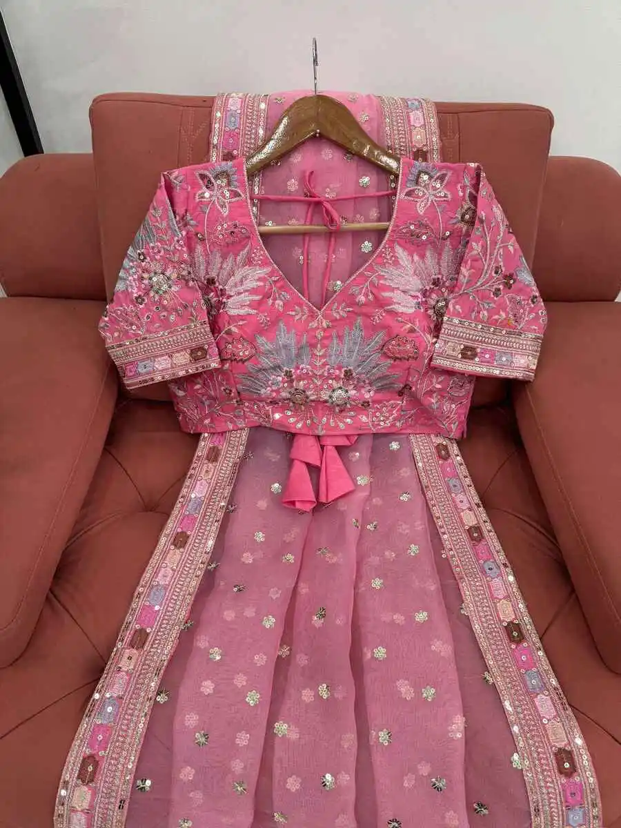 RICH LOOK ORGANZA SILK EMBROIDERY ZARI MULTI THREAD, DORI & SEQUENCES WITH LACE BORDER WORK SAREE WITH UNSTITCHED BLOUSE PARTY WEAR WHOLESALE PRICE ETHNIC GARMENT (4).jpg.webp