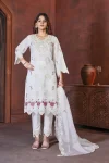 RICH LOOK ROMAN BORING EMBROIDERY WITH SEQUENCE & HEAVY HAND WORK TOP BOTTOM WITH DUPATTA WHITE