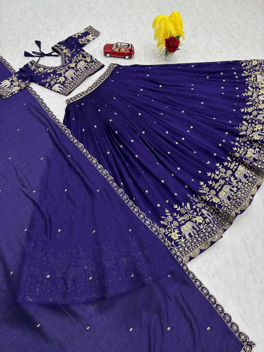 RICH LOOK VICHITRA SILK EMBROIDERY THREAD & SEQUENCE WORK LEHENGA CHOLI WITH DUPATTA WEDDING WEAR WHOLESALE PRICE ETHNIC GARMENT (1)