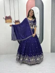 RICH LOOK VICHITRA SILK EMBROIDERY THREAD & SEQUENCE WORK LEHENGA CHOLI WITH DUPATTA PURPLE