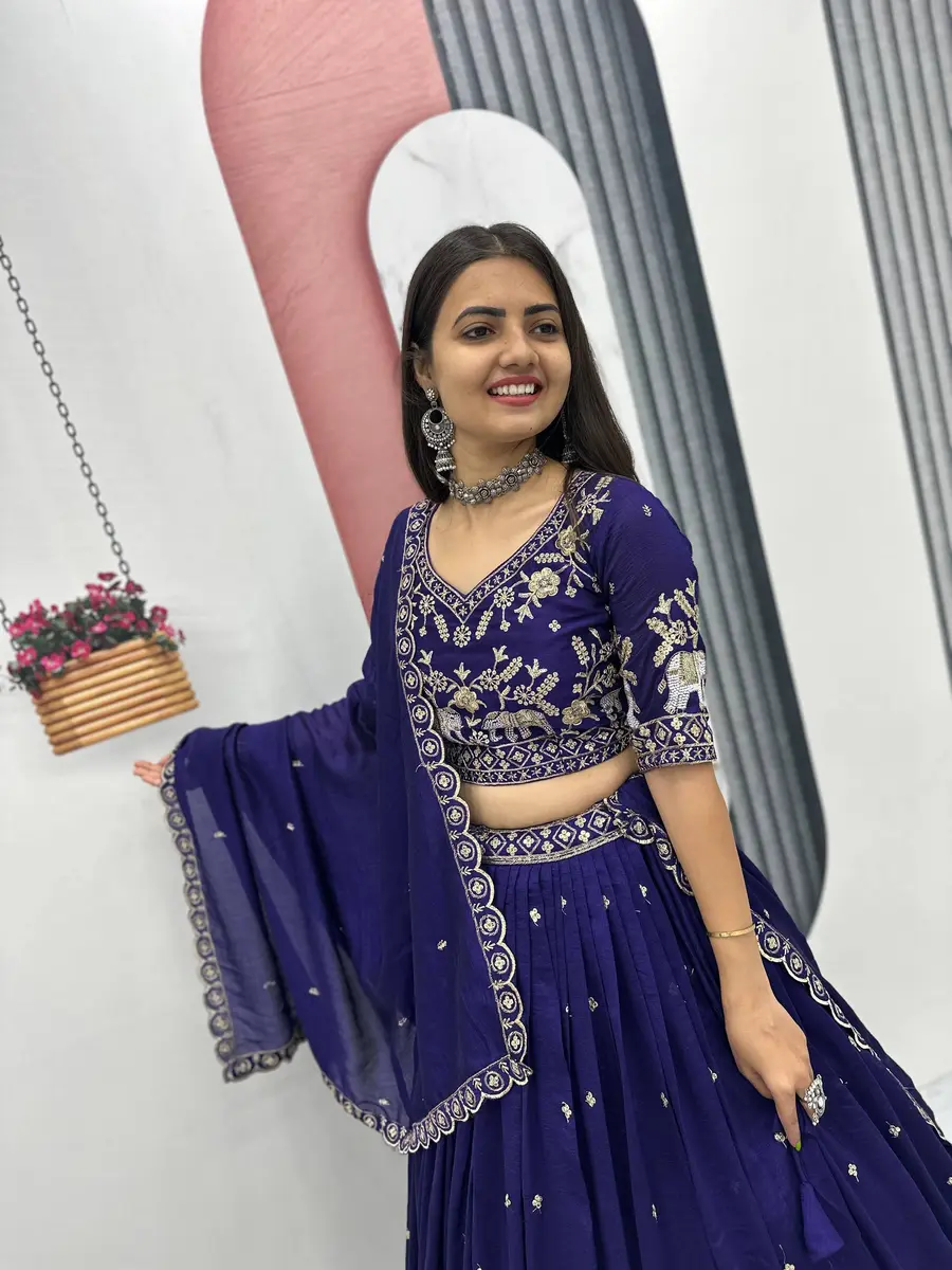 RICH LOOK VICHITRA SILK EMBROIDERY THREAD & SEQUENCE WORK LEHENGA CHOLI WITH DUPATTA WEDDING WEAR WHOLESALE PRICE ETHNIC GARMENT (14)