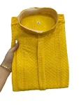 TRADITIONAL RAYON EMBROIDERY SEQUENCE WORK MEN'S KURTA PAYJAMA YELLOW