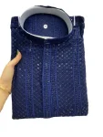 TRADITIONAL RAYON EMBROIDERY SEQUENCE WORK MEN'S KURTA PAYJAMA NAVY BLUE