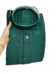 TRADITIONAL RAYON EMBROIDERY SEQUENCE WORK MEN'S KURTA PAYJAMA GREEN