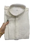 TRADITIONAL RAYON EMBROIDERY SEQUENCE WORK MEN'S KURTA PAYJAMA WHITE
