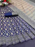 TRENDING LICHI SILK BANARASI WEAVING WORK SAREE WITH UNSTITCHED BLOUSE NAVY BLUE