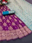 TRENDING LICHI SILK BANARASI WEAVING WORK SAREE WITH UNSTITCHED BLOUSE WIINE