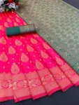 TRENDING LICHI SILK BANARASI WEAVING WORK SAREE WITH UNSTITCHED BLOUSE RANI