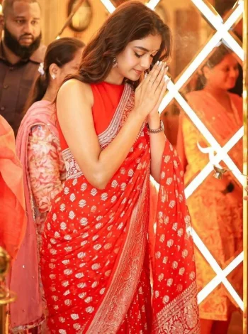 TRENDING LICHI SILK BANARASI WEAVING WORK SAREE WITH UNSTITCHED BLOUSE RED