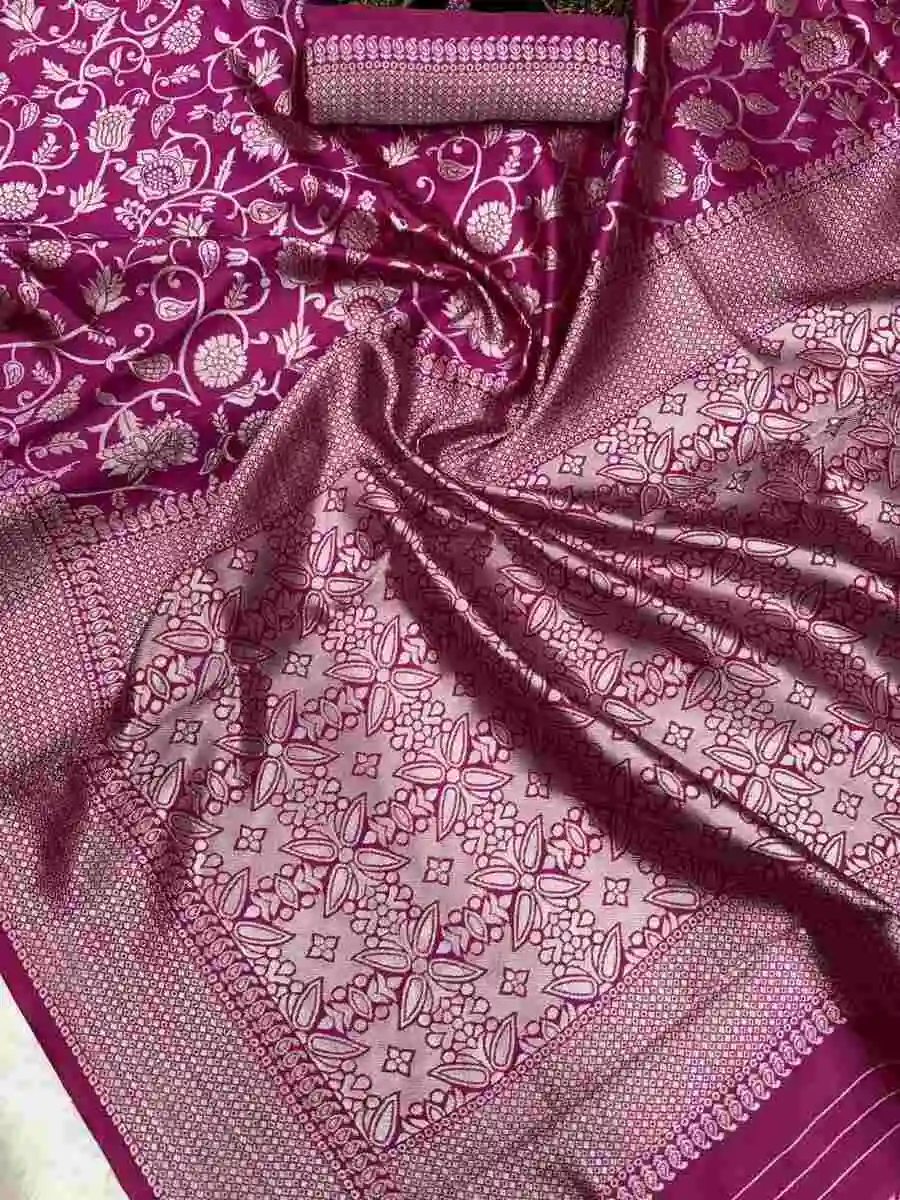 TRENDING LICHI SILK BANARASI WEAVING WORK SAREE WITH UNSTITCHED BLOUSE FESTIVE WEAR WHOLESALE PRICE ETHNIC GARMENT (6)