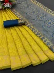 TRENDING LICHI SILK BANARASI WEAVING WORK SAREE WITH UNSTITCHED BLOUSE LEMON