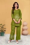 TRENDING RAYON MULTI EMBROIDERY THREAD WORK WITH HAND WORK CO-ORD SET PARROT GREEN