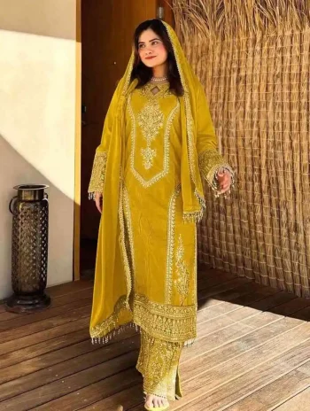 TRENDING SILK EMBROIDERY TOP PALAZZO WITH DUPATTA YELLOW