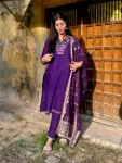 DESIGNER ROMAN SILK HANDWORK WITH SEQUENCE AND THREAD EMBROIDERY WORK TOP BOTTOM WITH DUPATTA PURPLE