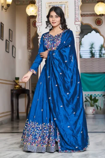DESIGNER VICHITRA SILK EMBROIDERY SEQUENCE BEADS & THREAD WORK LEHENGA CHOLI WITH DUPATTA WINE