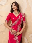 1ATTRACTIVE CHIFFON EMBROIDERY CUTWORK WORK ARCO BORDER WORK SAREE WITH UNSTITCHED BLOUSE WEDDING WEAR WHOLESALE PRICE ETHNIC GARMENT (15)