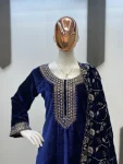 1ATTRACTIVE VELVET SEQUENCE EMBROIDERY WORK TOP BOTTOM WITH DUPATTA FESTIVE WEAR WHOLESALE PRICE ETHNIC GARMENT (1)