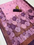 4DESIGNER BANARASI SILK FLOWERS AND MINA & ZARI WEAVING RICH PALLU WITH BORDER WORK SAREE WITH UNSTITCHED BLOUSE PINK