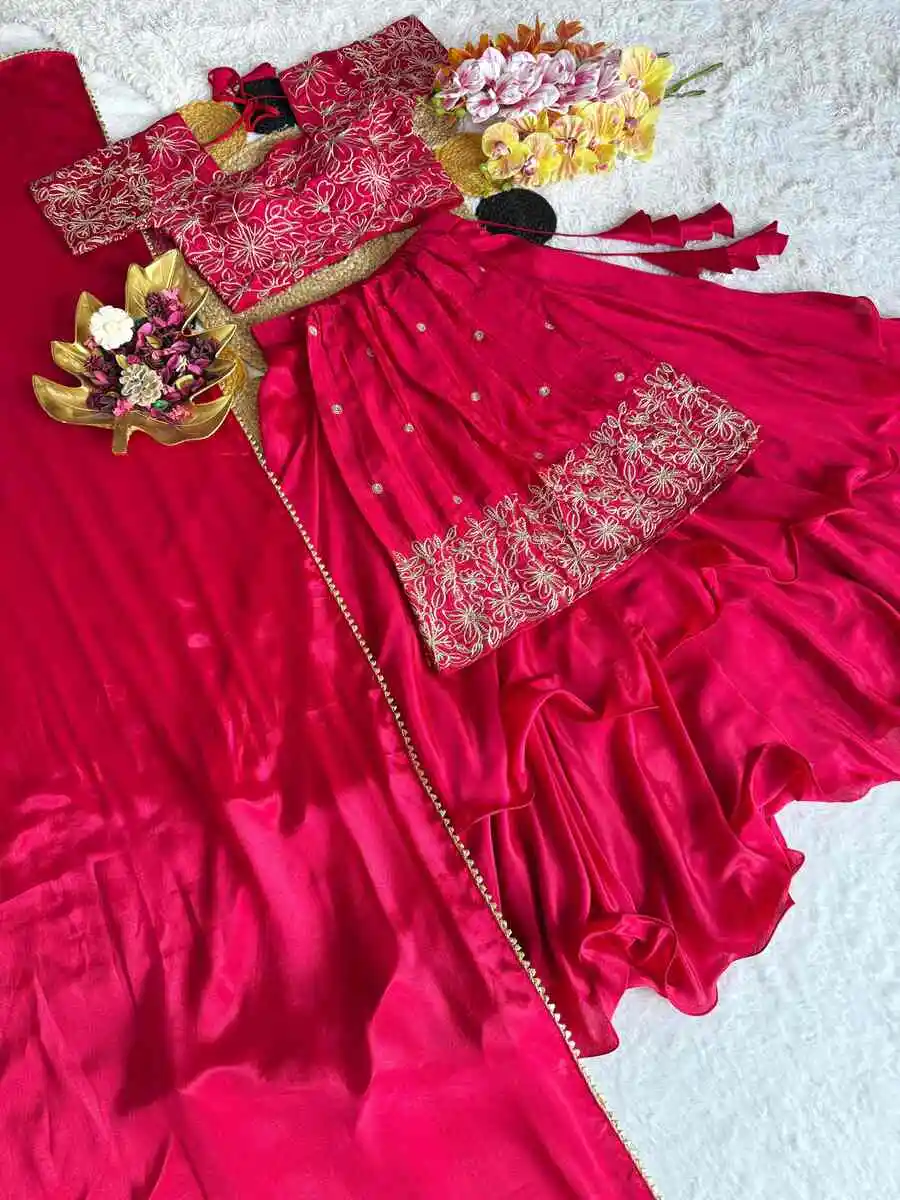 1DESIGNER CHINON SEQUENCE EMBROIDERY WORK LEHENGA CHOLI WITH DUPATTA WEDDING WEAR WHOLESALE PRICE ETHNIC GARMENT (10)