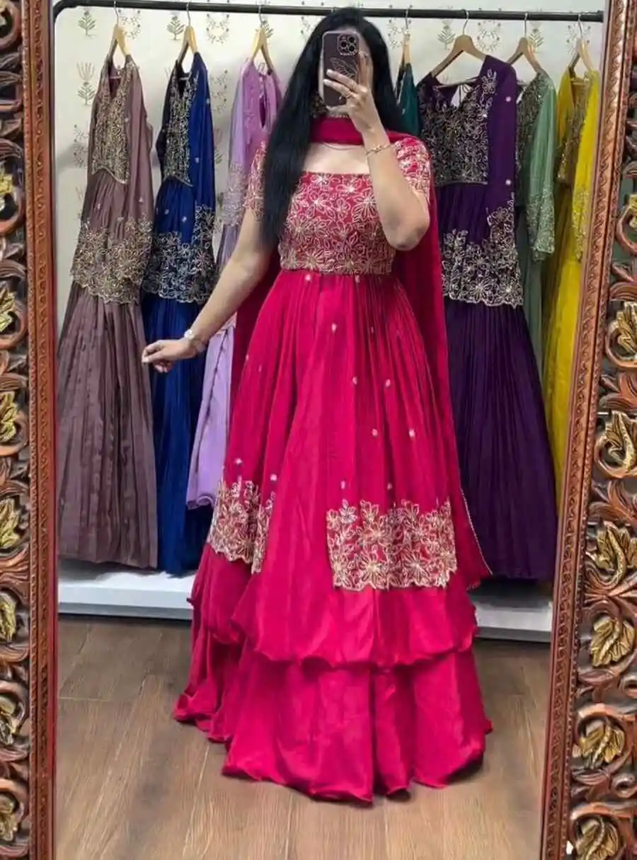 1DESIGNER CHINON SEQUENCE EMBROIDERY WORK LEHENGA CHOLI WITH DUPATTA WEDDING WEAR WHOLESALE PRICE ETHNIC GARMENT (13)