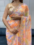 1DESIGNER GEORGETTE SHIBORI PRINT WITH CODING SEQUENCE RAINBOW LACE WORK SAREE WITH UNSTITCHED BLOUSE PARTY WEAR WHOLESALE PRICE ETHNIC GARMENT (10)