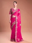 DESIGNER RANGOLI SILK JARI DORI & THREAD WITH SEQUENCE AND JARI EMBROIDERY WORK SAREE WITH UNSTITCHED BLOUSE PINK