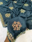 DESIGNER ROBIN HOOD ORIGINAL BEEDS WORK WITH FLORAL WORK SAREE WITH UNSTITCHED BLOUSE TEAL