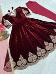 1DESIGNER VELVET EMBROIDERY MULTI SEQUENCE WORK GOWN BOTTOM WITH DUPATTA FESTIVE WEAR WHOLESALE PRICE ETHNIC GARMENT (22)