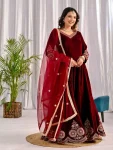 1DESIGNER VELVET EMBROIDERY MULTI SEQUENCE WORK GOWN BOTTOM WITH DUPATTA FESTIVE WEAR WHOLESALE PRICE ETHNIC GARMENT (22)