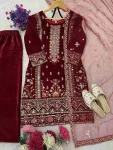 1DESIGNER VELVET EMBROIDERY SEQUENCE WORK TOP BOTTOM WITH DUPATTA FESTIVE WEAR WHOLESALE PRICE ETHNIC GARMENT (12)