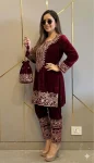 1DESIGNER VELVET ZARI EMBROIDERY WORK TOP BOTTOM SET FESTIVE WEAR WHOLESALE PRICE ETHNIC GARMENT (13)