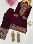 1DESIGNER VELVET ZARI EMBROIDERY WORK TOP BOTTOM SET FESTIVE WEAR WHOLESALE PRICE ETHNIC GARMENT (13)