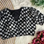 FANCY AJRAKH COTTON PRINT WORK STITCHED BLOUSE BLACK