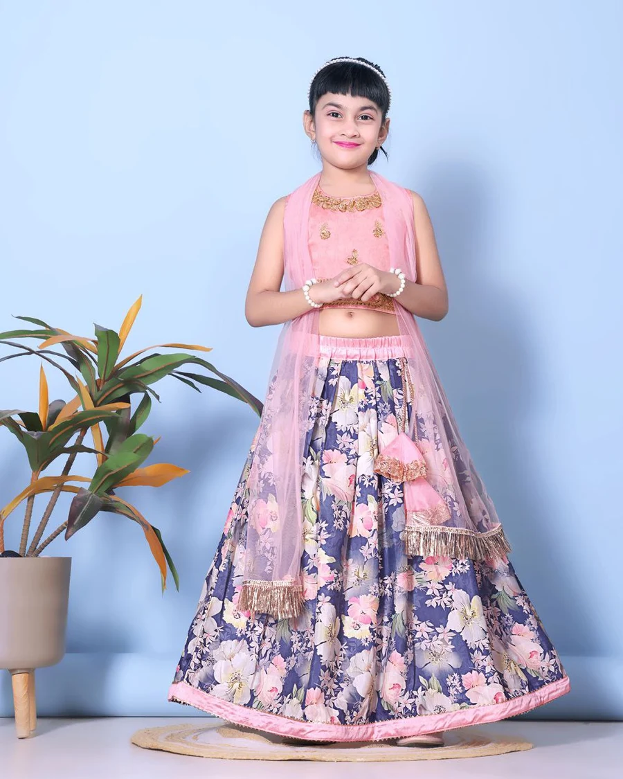1FANCY BANGLORI DIGITAL FLOWER PRINT WITH LACE BORDER WORK KID'S LEHENGA CHOLI WITH DUPATTA FESTIVE WEAR WHOLESALE PRICE ETHNIC GARMENT (2)