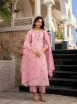 FANCY CHANDERI JACQUARD BUTTI WITH HEAVY SEQUENCE EMBROIDERY WORK TOP BOTTOM WITH DUPATTA BABY PINK