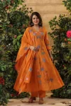 FANCY CHANDERI SILK EMBROIDERY WORK TOP BOTTOM WITH DUPATTA ORANGE