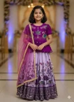FANCY CHINON EMBROIDERY SEQUENCE WORK KID'S TOP LEHENGA WITH DUPATTA PURPLE
