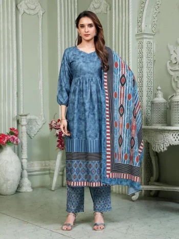 7FANCY COTTON BLEND DIGITAL PRINTED WORK TOP BOTTOM WITH DUPATTA  RAMA