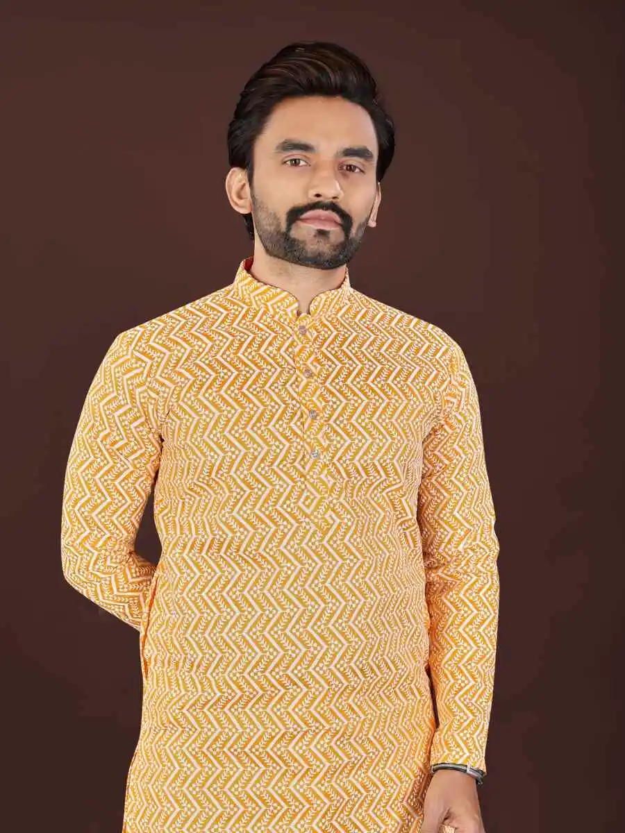1FANCY COTTON BLEND HANDCRAFTED LUCKHNAWI CHIKANKARI WORK MEN'S KURTA PAYJAMA WEDDING WEAR WHOLESALE PRICE ETHNIC GARMENT (6)