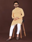 1FANCY COTTON BLEND HANDCRAFTED LUCKHNAWI CHIKANKARI WORK MEN’S KURTA PAYJAMA WEDDING WEAR WHOLESALE PRICE ETHNIC GARMENT (7)