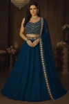 FANCY GEORGETTE EMBROIDERY FOIL WORK LEHENGA CHOLI WITH DUPATTA TEAL