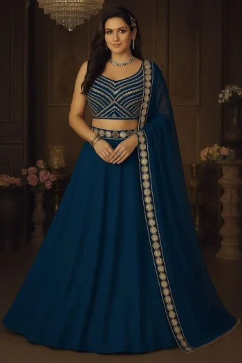 FANCY GEORGETTE EMBROIDERY FOIL WORK LEHENGA CHOLI WITH DUPATTA TEAL