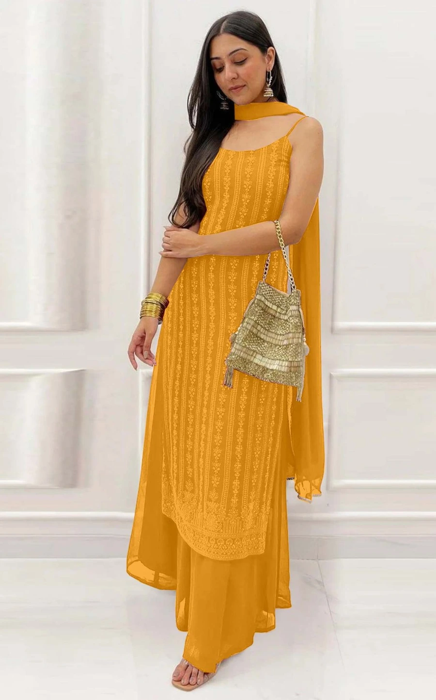 1FANCY GEORGETTE EMBROIDERY SEQUENCE WORK TOP PALAZZO WITH DUPATTA FESTIVE WEAR WHOLESALE PRICE ETHNIC GARMENT (15)