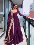 FANCY GEORGETTE RUFFLE STYLE WORK GOWN WITH DUPATTA WINE