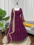 1FANCY GEORGETTE RUFFLE STYLE WORK GOWN WITH DUPATTA FESTIVE WEAR WHOLESALE PRICE ETHNIC GARMENT (12)