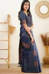 FANCY LICHI SILK RICH PALLU & JACQUARD WORK SAREE WITH UNSTITCHED BLOUSE NAVY BLUE