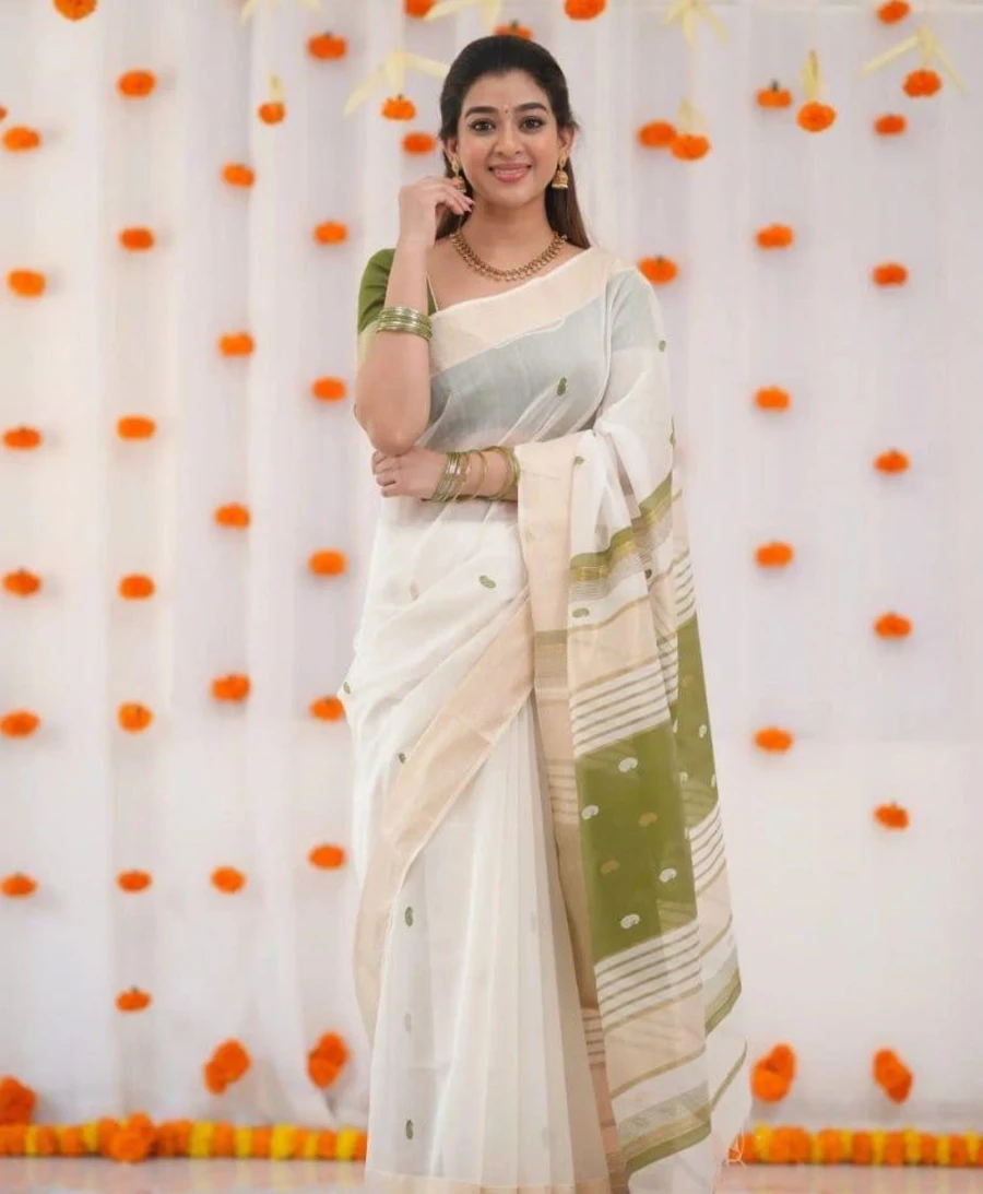 1FANCY LINEN COTTON WEAVING WORK SAREE WITH UNSTITCHED BLOUSE FESTIVE WEAR WHOLESALE PRICE ETHNIC GARMENT (23)